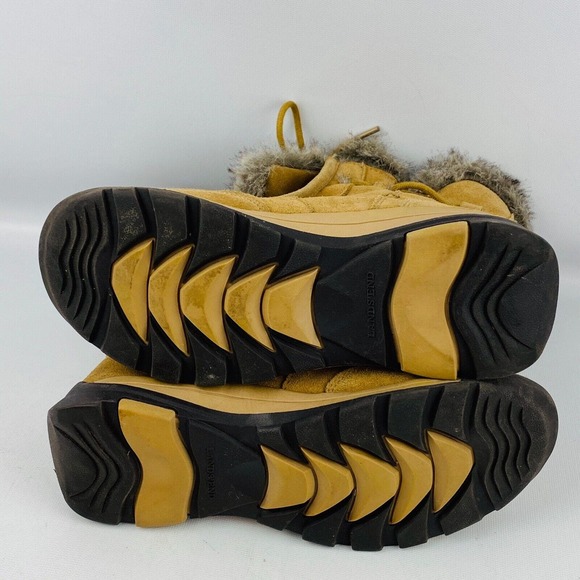 Womens 7B Land's End Winter Ankle Boots Tan Suede‎ Leather Faux Fur Moc Toe - Picture 8 of 9